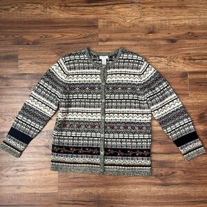 Northern Reflections Vintage Fair Isle Knit Cardigan embroidered Floral Women‎ L